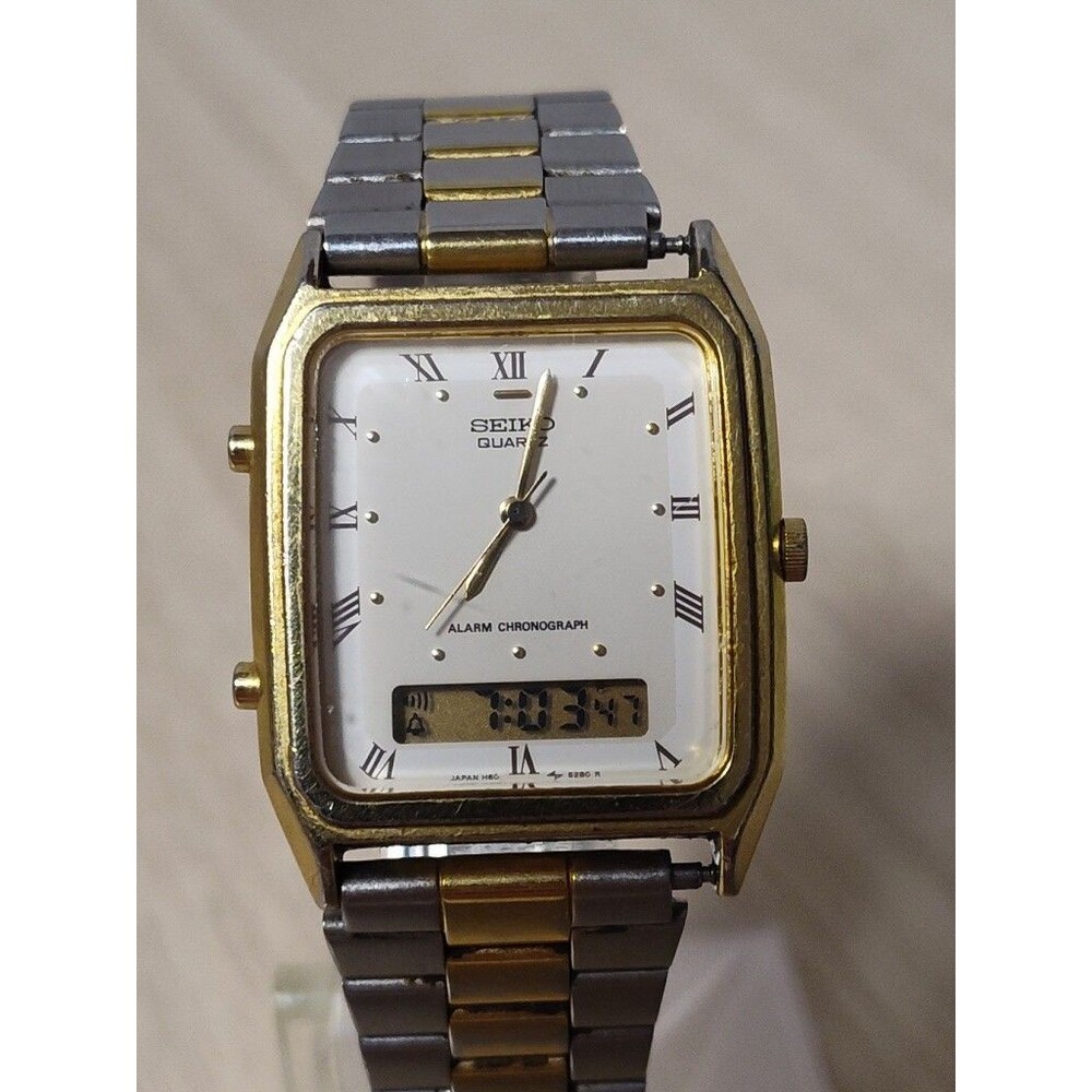 Vintage Seiko Mens‎ Watch 29mm Ana Digi Alarm Chronograph H610-5280 R0 Japan Mov